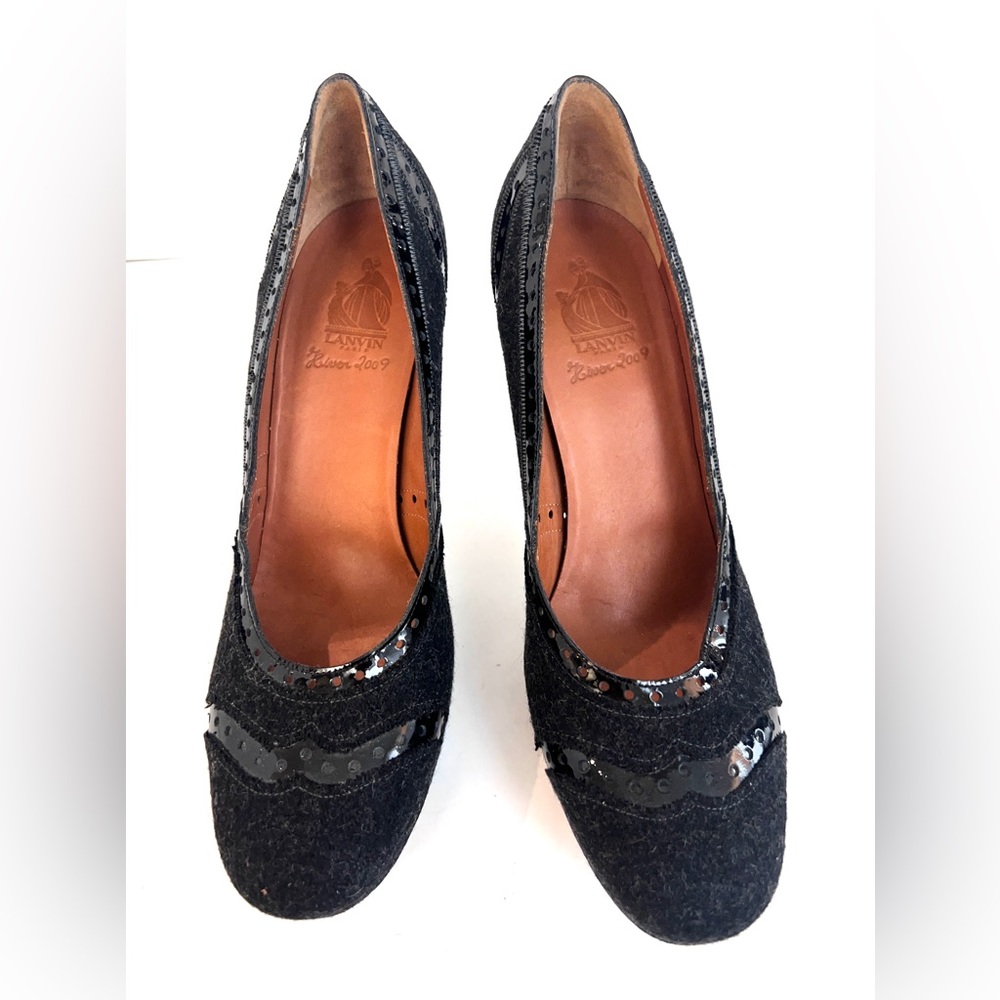 Lanvin charcoal grey round toe pumps